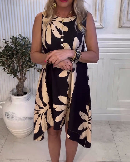 Sleeveless Round Neck Printed Shift Dress