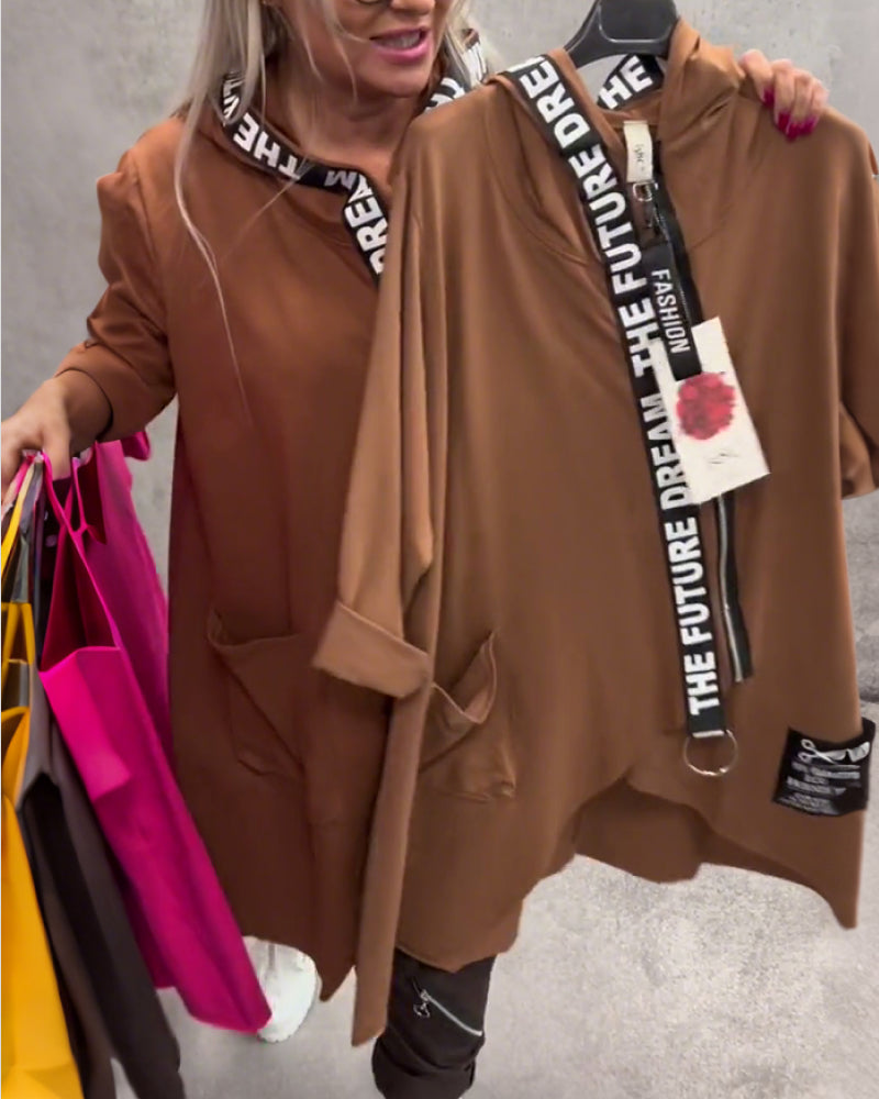 Hooded Web Contrast Zip-Up Coat