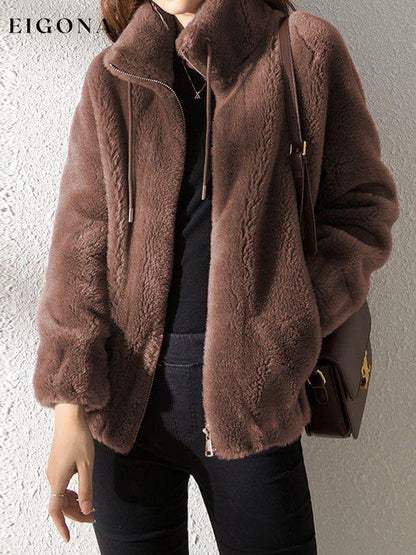 Casual Solid Fleece Stand Collar Zip Coat sweatshirts top tops winter sale