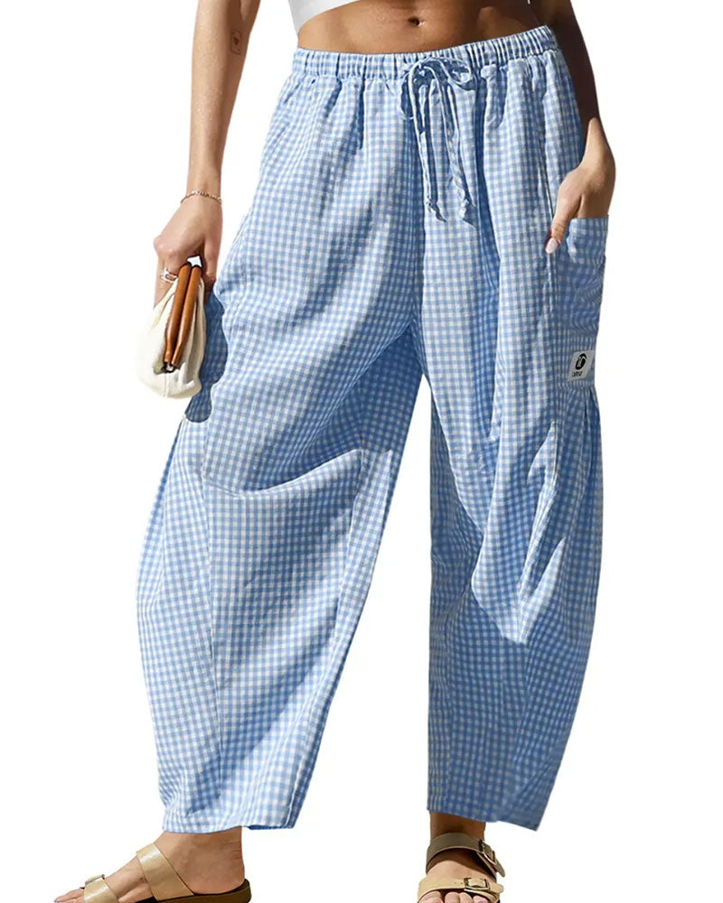 Casual Plaid Print Cropped Pants