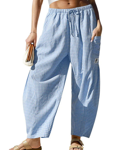 Casual Plaid Print Cropped Pants