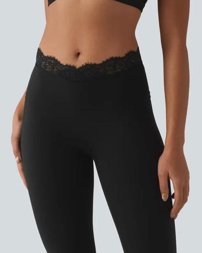 Lace Waist Slight Flare Yoga Pant