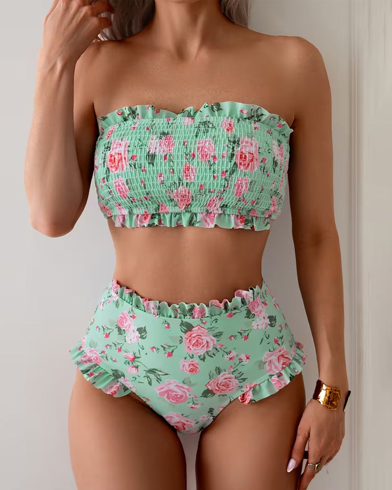 Lace Bandeau Print Bikini