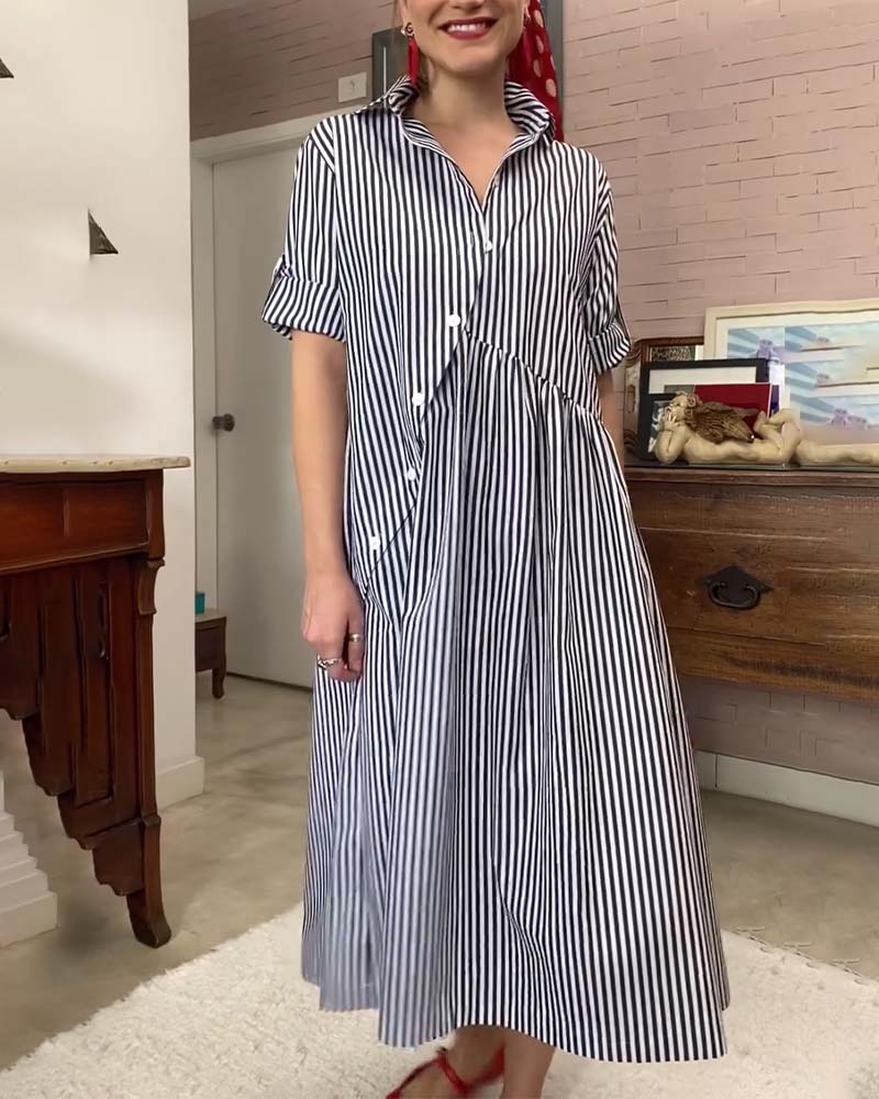 Collared Button-Down Striped Dress