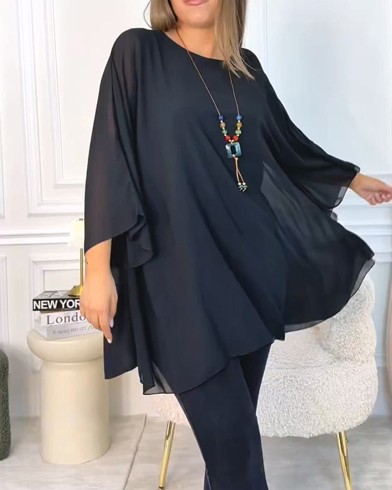 Solid Color Round Neck Loose Top autumn spring top