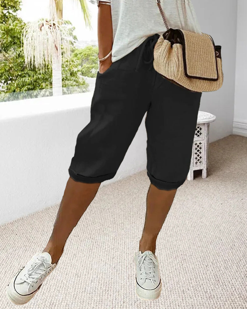 Solid color drawstring comfortable trousers