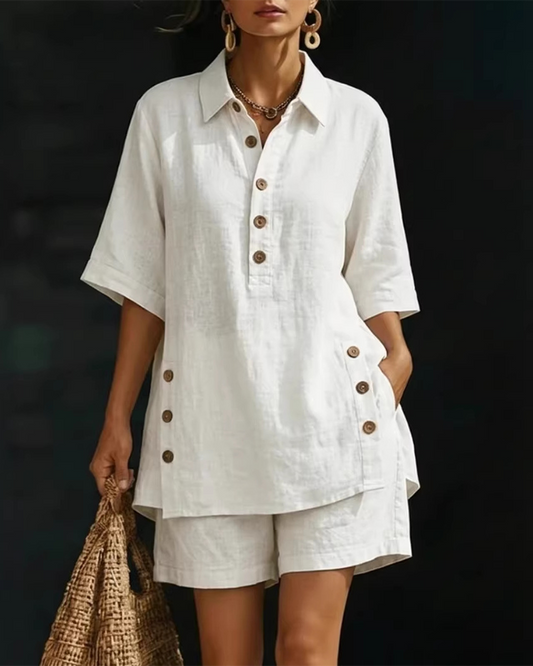 Shirt Collar Half-Placket Casual Two-Piece Set spring summer two-piece sets