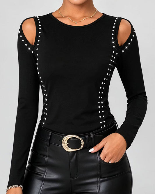 Round Neck Slim Long Sleeve Top autumn blouses & shirts spring