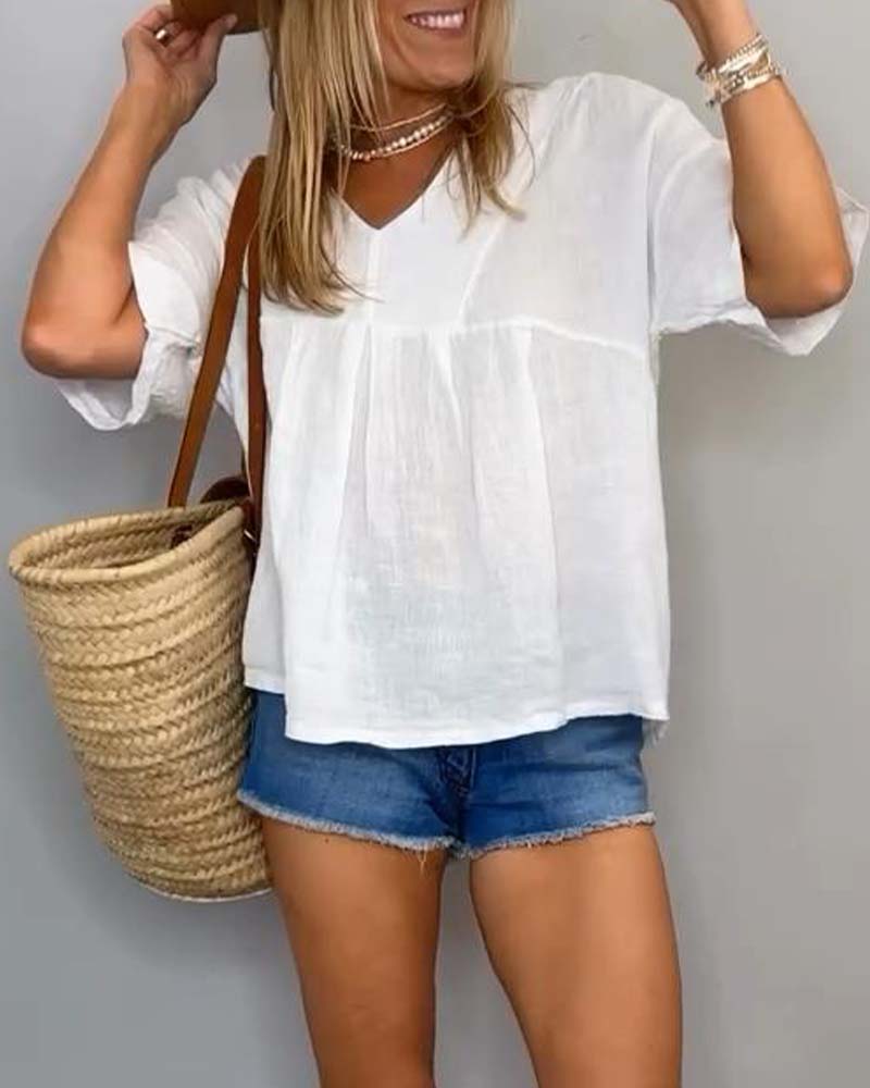 V-neck solid color blouse blouses & shirts spring summer