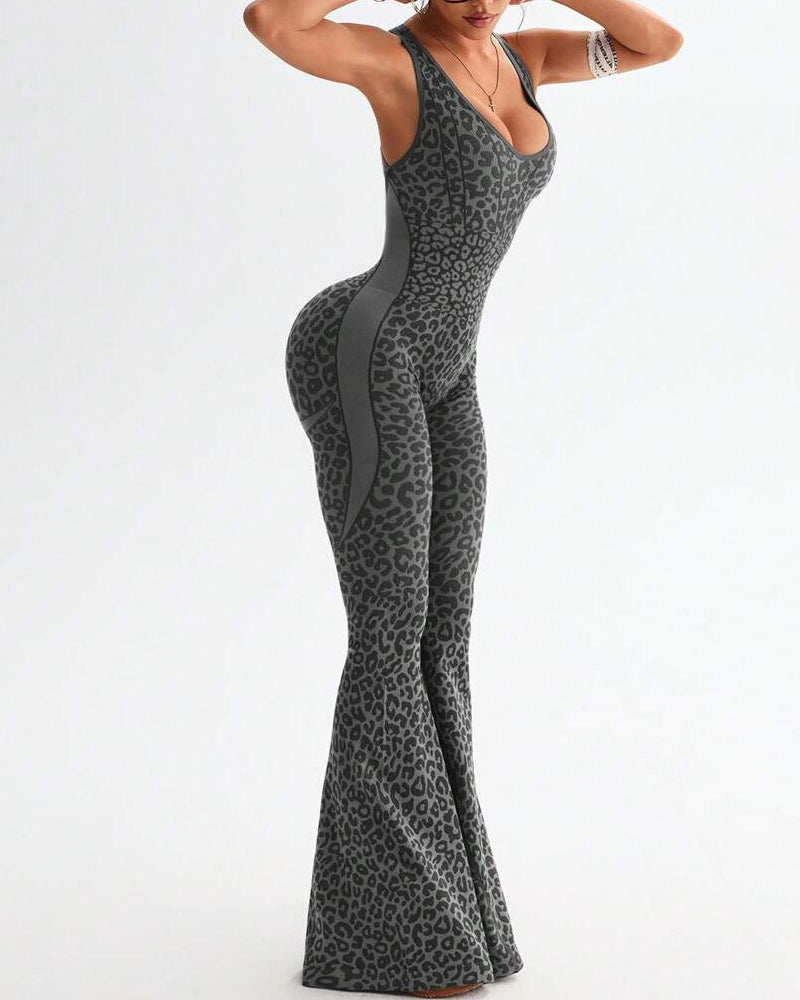 Leopard Print One-Piece Yoga Shapewear