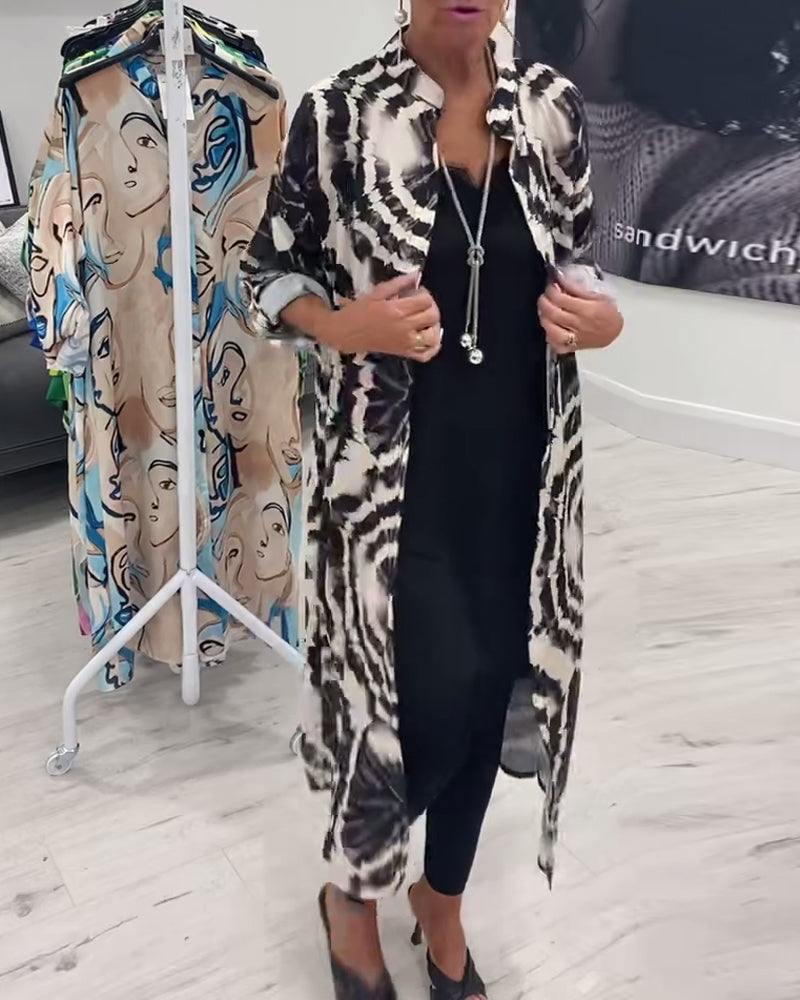 Long retro contrast print coat 202466 coats spring summer