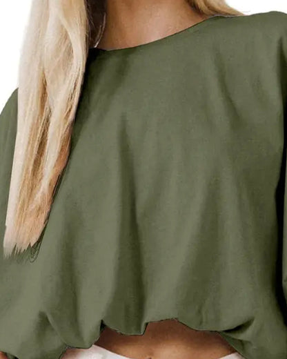 Solid Color Puff Sleeve Cropped Top blouses & shirts spring summer