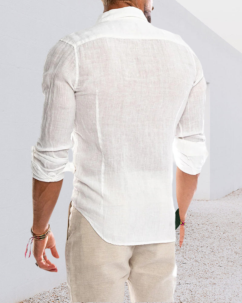 Men's Turn-Down Collar Plain Casual Shirt