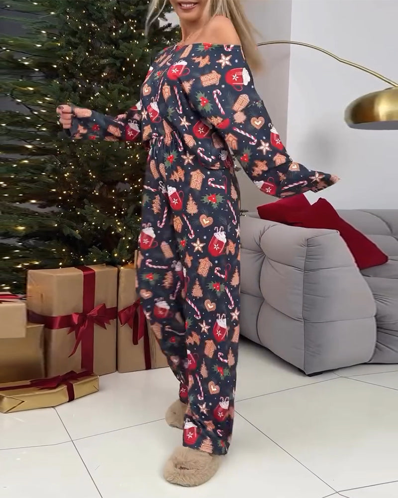 Casual christmas tree printed loungewear set 2024 f/w christmas two-piece sets