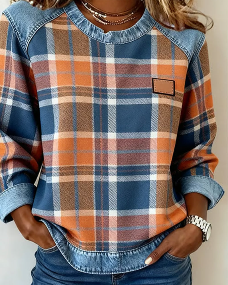 Plaid Patchwork Fashion Sweatshirt
