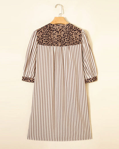 Striped Leopard Patchwork Shirt Dress