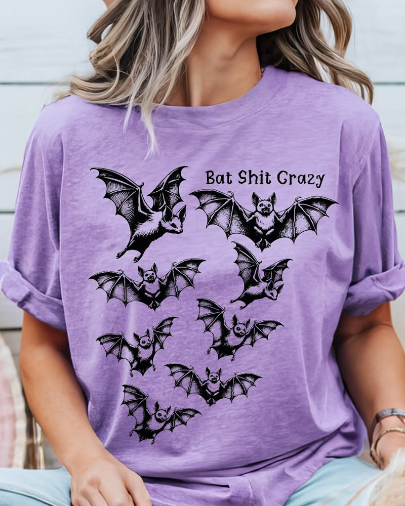 Casual Bat Shit Crazy bat print T-shirt 2024 f/w halloween spring summer t-shirts