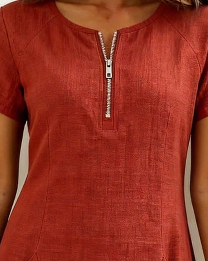 Zipper Pocket Cotton Linen Dress