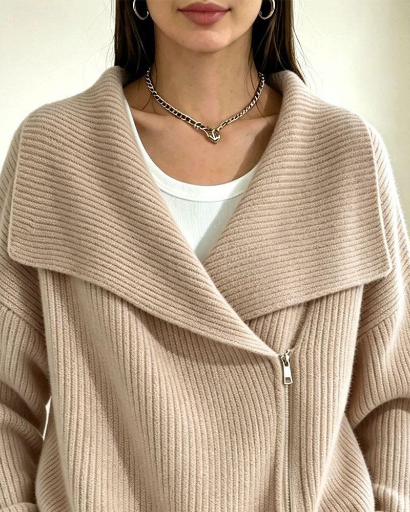 Large Lapel Diagonal Zipper Cardigan 2024 f/w cardigans