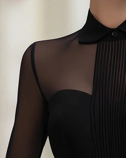 Elegant Mesh Long-Sleeve Blouse