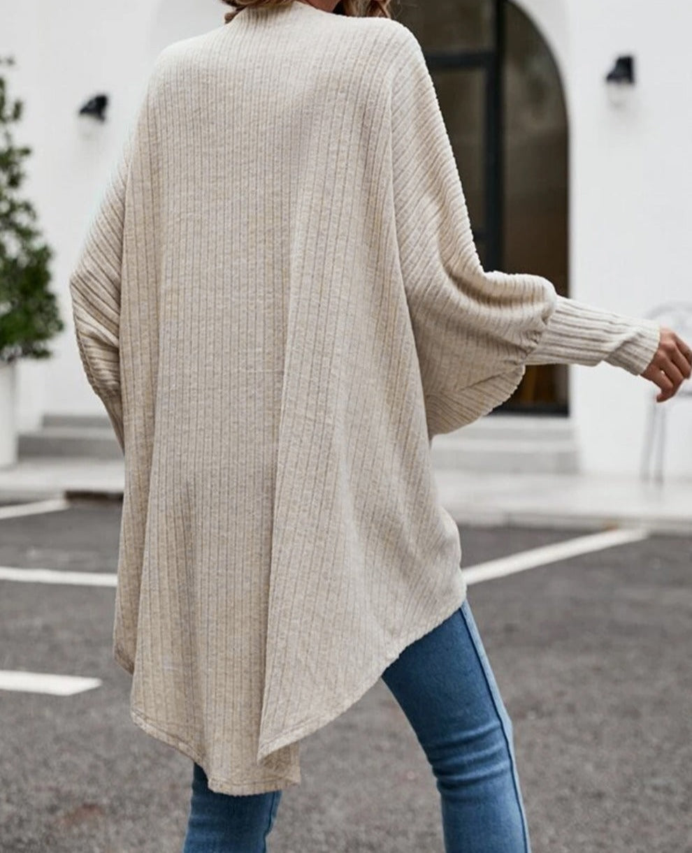 Parchment Bat Sleeve Wide Ribbed Knit Cardigan All In Stock cardigan cardigans clothes Fabric Ribbed Occasion Daily Print Solid Color Season Fall & Autumn Style Casual Style Modern sweater sweaters