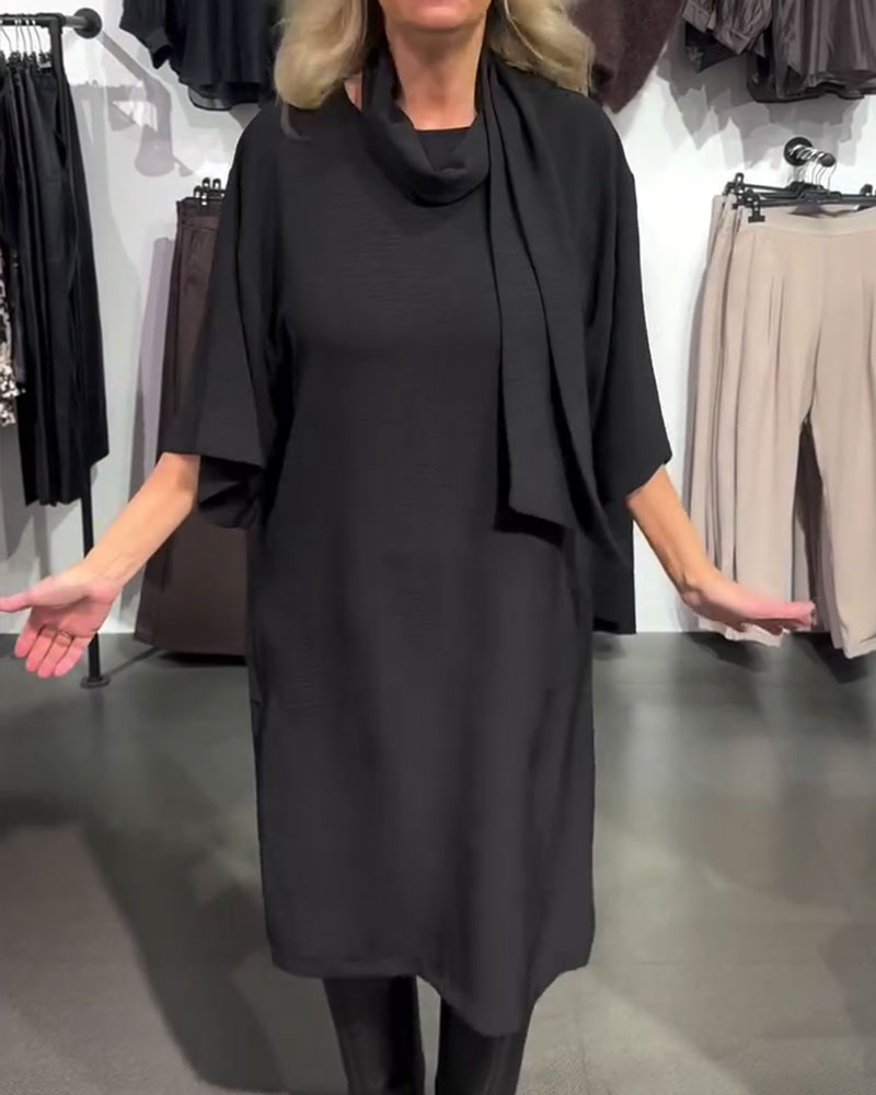 Scarf Collar Ribbon Tie Half Sleeve Dress