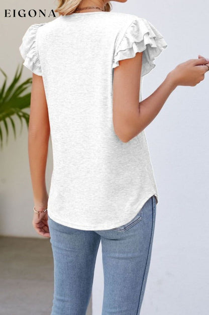 Smocked Flutter Sleeve V-Neck Top clothes Lamy Ship From Overseas Shipping Delay 09/29/2023 - 10/02/2023 shirt shirts short sleeve top tops trend