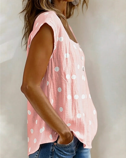 Square Neck Polka Dot Short Sleeve T-Shirt