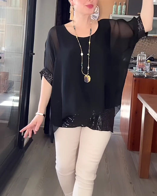 Sequin Two-Piece Loose Top blouses & shirts spring summer
