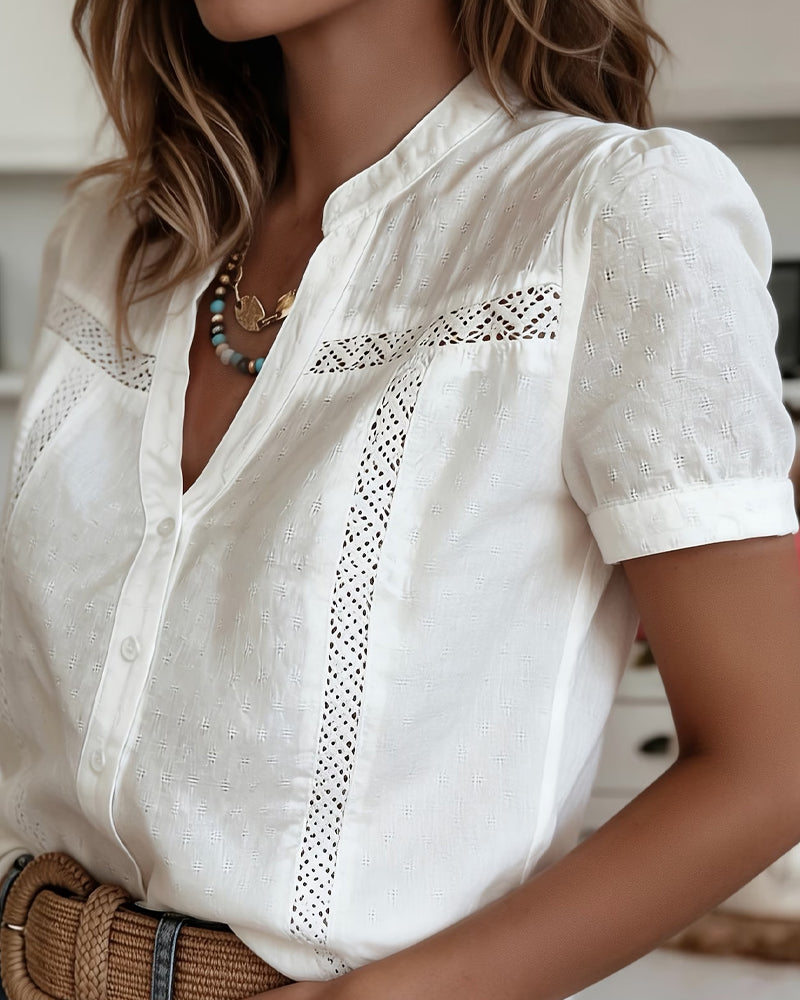 V-Neck Hollow Out Blouse