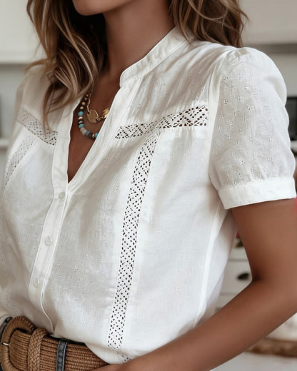 V-Neck Hollow Out Blouse