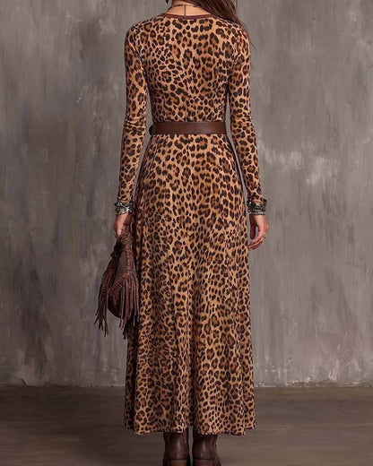 Leopard-Print V-Neck Dress With A Slit
