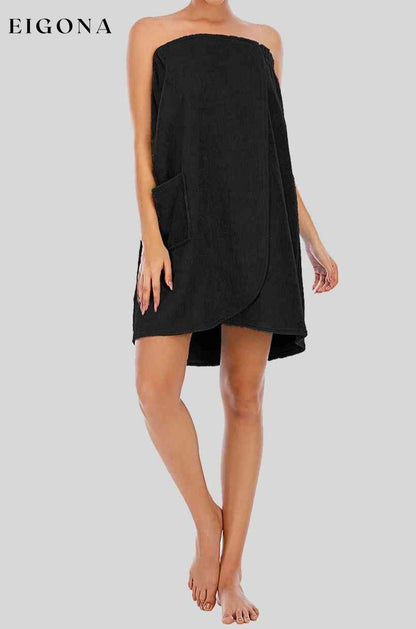 Strapless Robe with pocke Black clothes H#Y lounge lounge wear loungewear Ship From Overseas