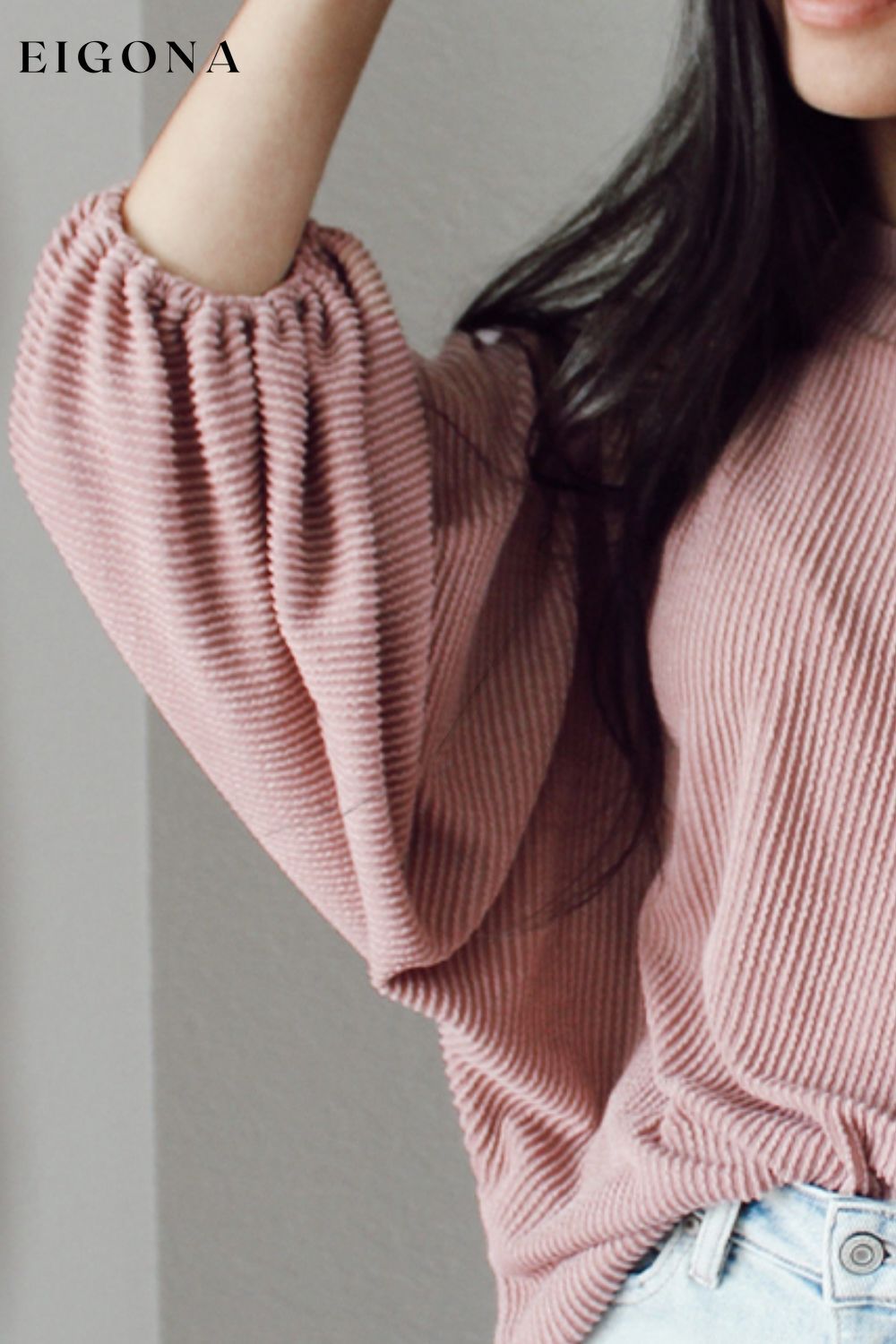 Ribbed Long Sleeve Knit Top clothes Ship From Overseas SYNZ trend