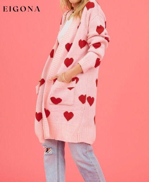 Heart Graphic Open Front Cardigan with Pockets Sweater cardigan cardigans clothes SF Knit Ship From Overseas Sweater sweaters