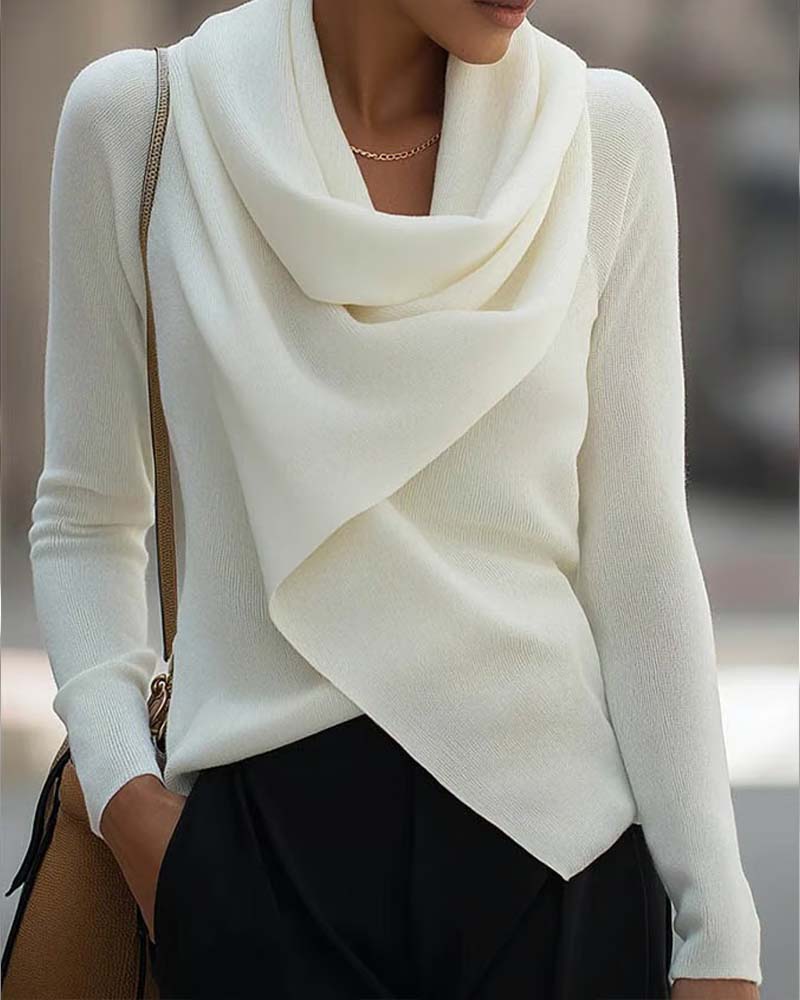 Slouchy Collar Irregular Solid Color Knit Top