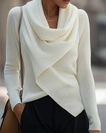 Slouchy Collar Irregular Solid Color Knit Top