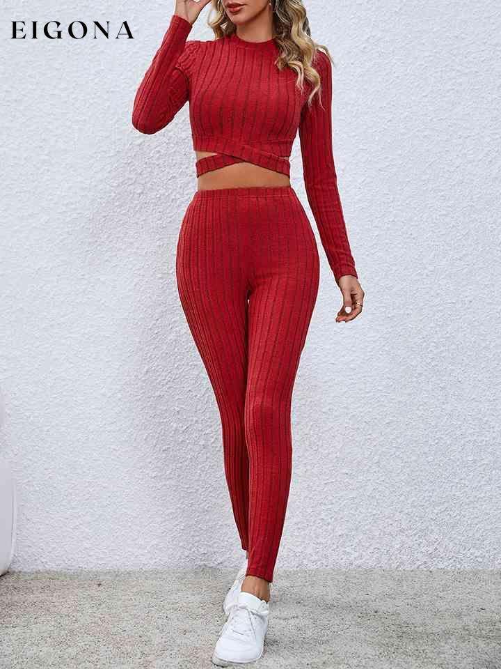 Crisscross Knit Top and Leggings Set 2 pieces clothes M@Y set Ship From Overseas Shipping Delay 09/29/2023 - 10/04/2023 workout set