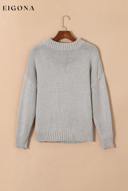 Light Grey Knit Turtle Neck Drop Shoulder Sweater All In Stock clothes EDM Monthly Recomend grey sweaters Hot picks Occasion Daily Print Solid Color Season Winter Style Casual sweater sweaters