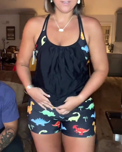 Costume da bagno due pezzi con stampa dinosauro