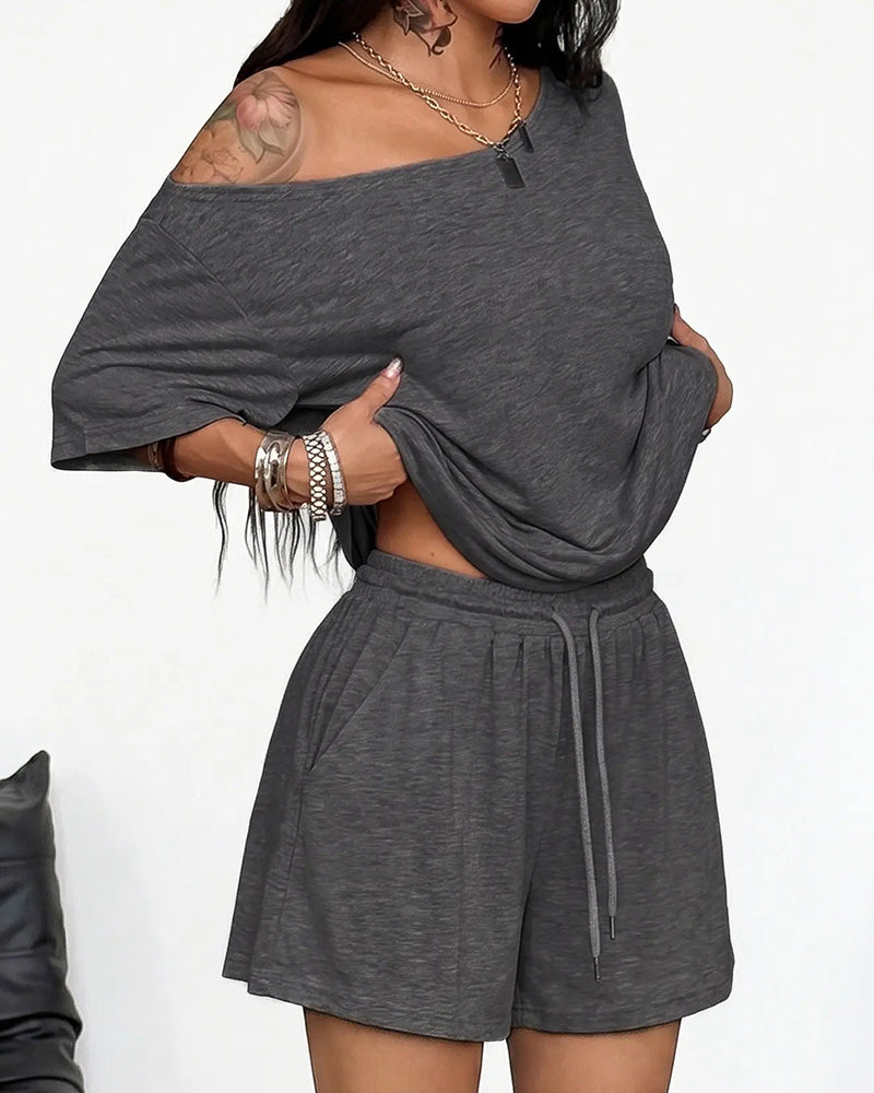Casual Solid Color Two-Piece Set