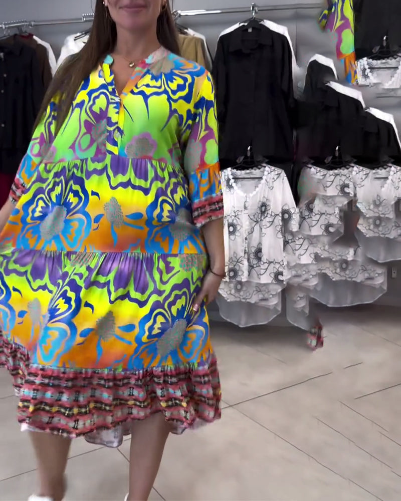 Abito casual bohémien stampato con scollo a V