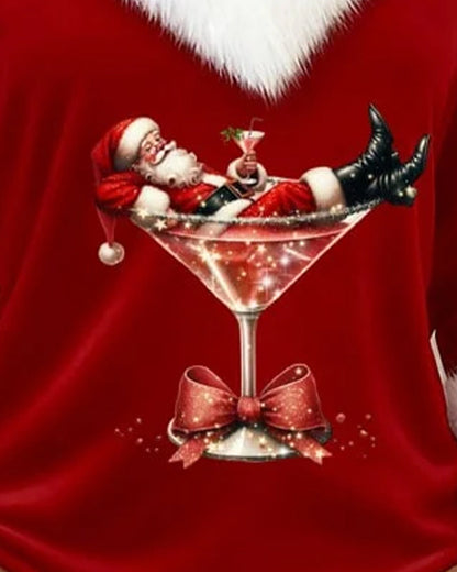 Plush Christmas Print Long Sleeve Top