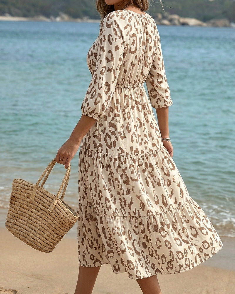 Leopard Print V-Neck Dress