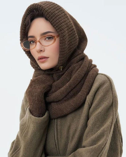 Wholesale Solid Color Knitted Hooded Scarf