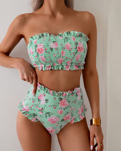 Lace Bandeau Print Bikini