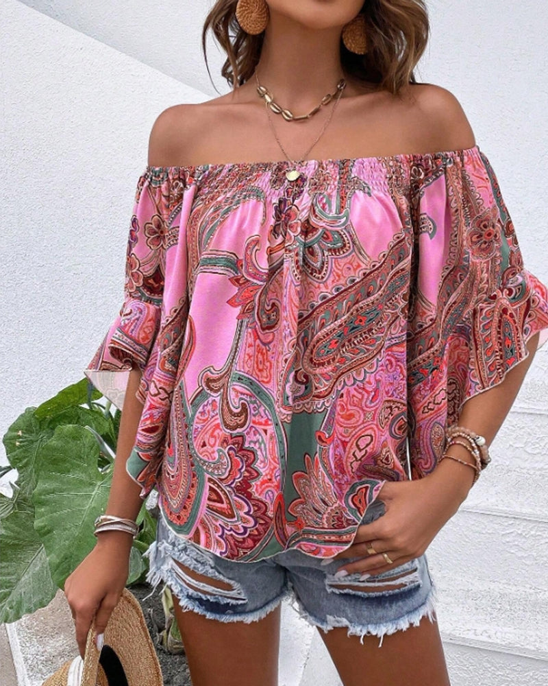 One shoulder butterfly sleeve printed blouse blouses & shirts summer