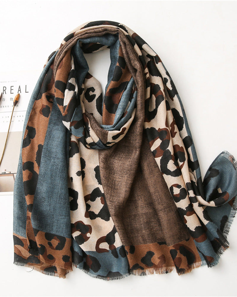Women's Leopard Patchwork Print Fringe Shawl Scarf 2024 f/w accesories spring summer