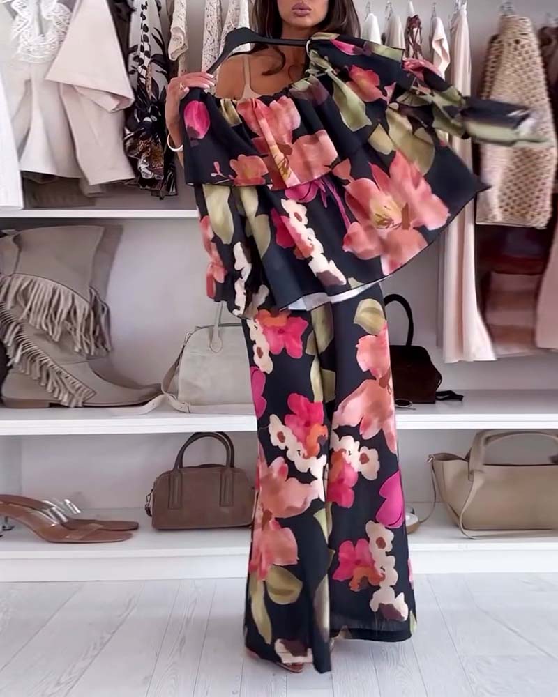 Off-Shoulder Printed Casual Suit