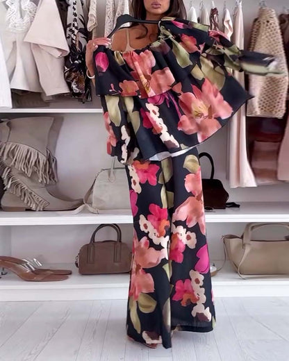 Off-Shoulder Printed Casual Suit